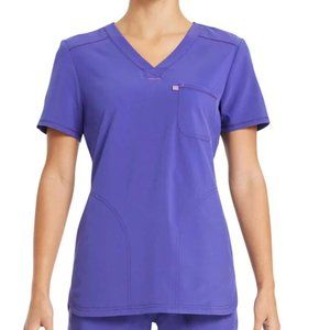 NWT Scrub Star Women's Henley Top S stretchy soft V-neck short sleeve 3 pockets